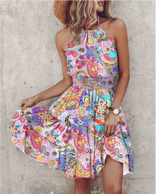 Summer Chic Halter Dress - European & American Print - Boaties Collective