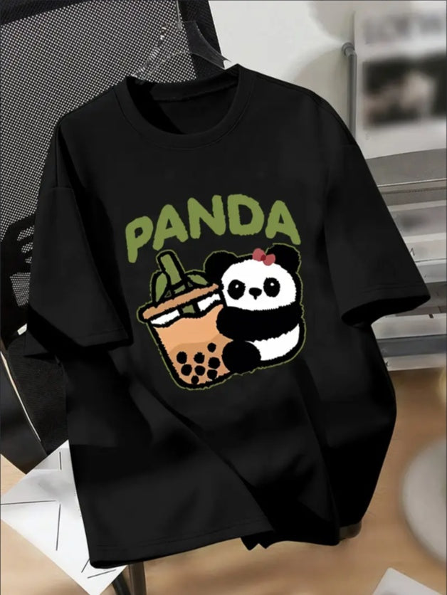 KUQIQIBOY Teen Boys' Casual Short Sleeve T-shirt, Cartoon Panda & Milk Tea Graphic Print Crew Neck Tees, Cool Comfortable Lightweight Tops For Spring And Summer - Boaties Collective