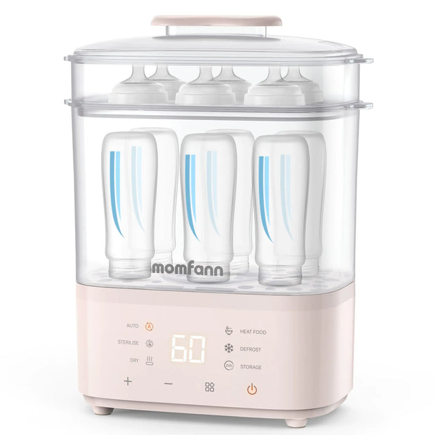 Momfann Bottle Sterilizer and Dryer 8-in-1 Electric Steam Sterilizer for Baby Bottles Baby Items & Breast Pump Accessories (Pink) - Boaties Collective