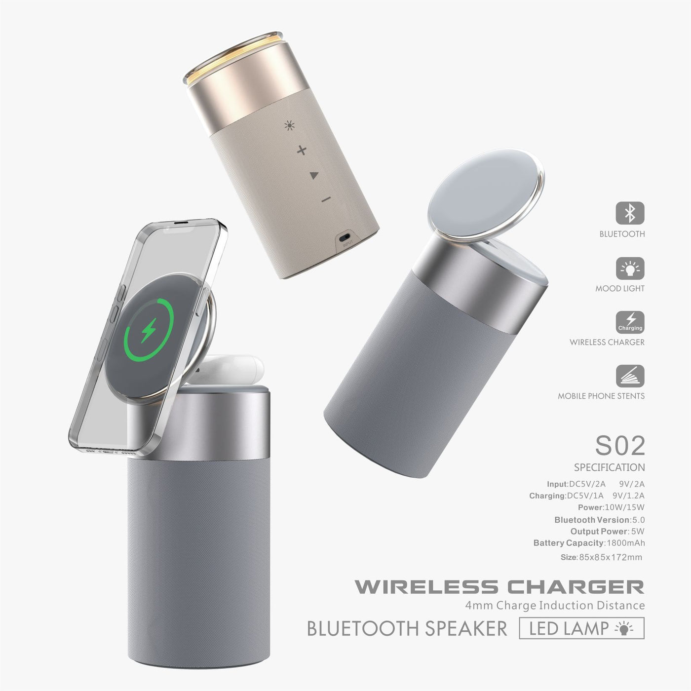 3 In 1 Multi-Function IPhone And AirPods Wireless Charger Portable Bluetooth Speaker With Touch Lamp For Home And Office - Boaties Collective