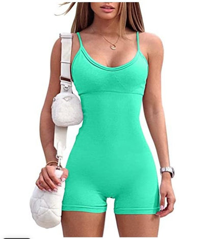 Spaghetti Strap Shorts Jumpsuit Sports Yoga Workout Tight Romper Women Fashion Fitness Sportwear - Boaties Collective