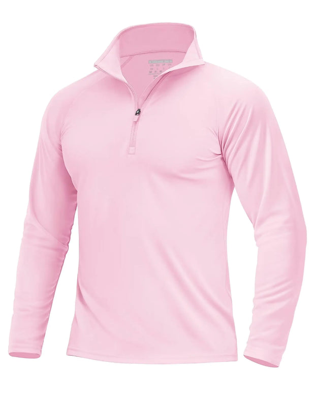 Boladeci UPF 50 Mens Long Sleeve Shirt Quarter Zip Sweater Men Uv Sun Protection Clothing Men Pink Shirt T-Shirt Homme Mock Neck Running Athletic SPF Golf Shirt Men Chandail Uv Homme Lightweight - Boaties Collective