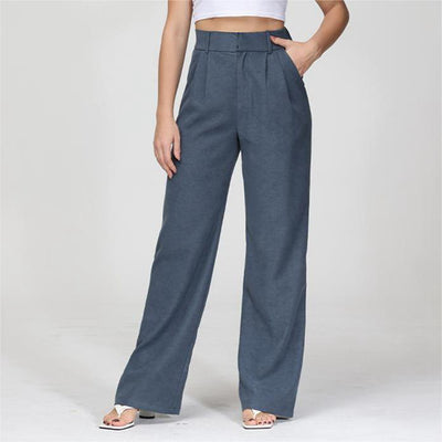 High Waist Straight Trousers With Pockets Wide Leg Casual Pants For Women - Boaties Collective