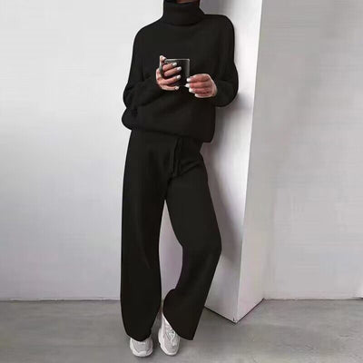 Casual Fashion Suits For Women Turtleneck Sweater And Drawstring Straight Pants - Boaties Collective