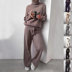 Casual Fashion Suits For Women Turtleneck Sweater And Drawstring Straight Pants - Boaties Collective