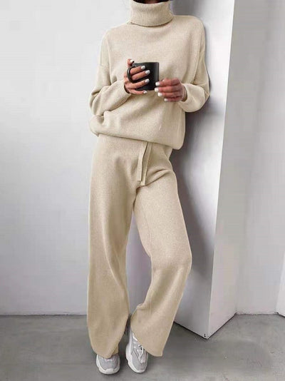 Casual Fashion Suits For Women Turtleneck Sweater And Drawstring Straight Pants - Boaties Collective