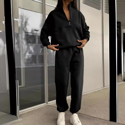 Long-sleeved Sports Sweatshirt Suit Fashion Stand-up Collar Zip-up Top And Elastic Band Trousers With Pocket Srping Fall Clothing For Women - Boaties Collective