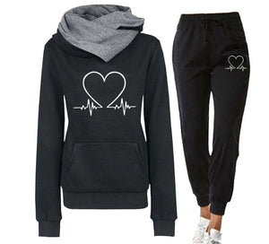 Love Heart Printed Sports Suit Hooded Sweatshirt Top And Drawstring Pants Fashion Casual Clothing For Women - Boaties Collective