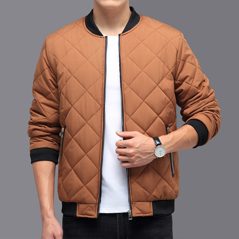 Fashion Rhombic-sewing Design Cotton Coat Winter Warm Thickened Baseball Jacket Casual Solid Color Outwear Clothing For Men - Boaties Collective