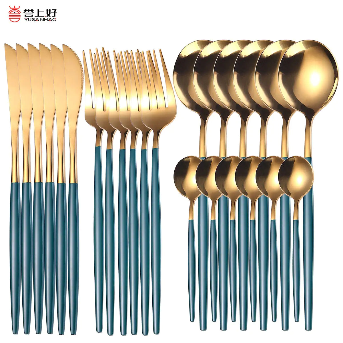 24pcs Gold Stainless Steel Cutlery Set - Boaties Collective