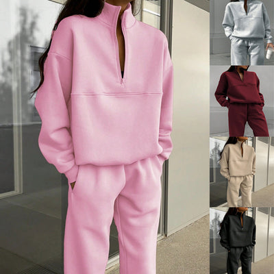 Long-sleeved Sports Sweatshirt Suit Fashion Stand-up Collar Zip-up Top And Elastic Band Trousers With Pocket Srping Fall Clothing For Women - Boaties Collective