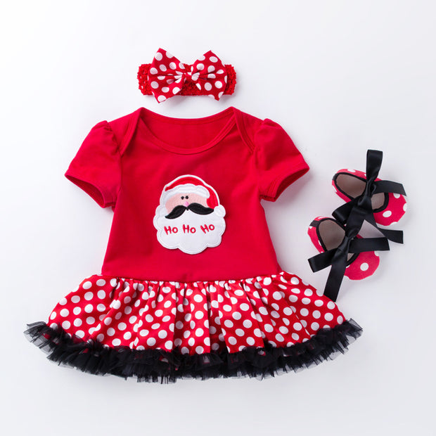 Baby Christmas New Short Sleeve Cartoon Mesh Dress - Boaties Collective