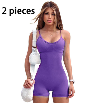 Spaghetti Strap Shorts Jumpsuit Sports Yoga Workout Tight Romper Women Fashion Fitness Sportwear - Boaties Collective