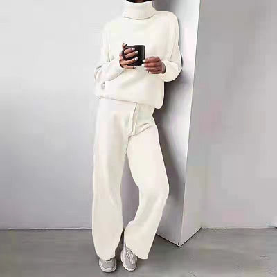 Casual Fashion Suits For Women Turtleneck Sweater And Drawstring Straight Pants - Boaties Collective