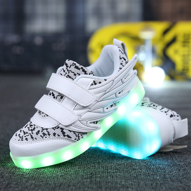 Children's Shoes Led Light Shoes Children's Wings Light Shoes Usb Charging Colorful Luminous Shoes Casual Light Shoes - Boaties Collective