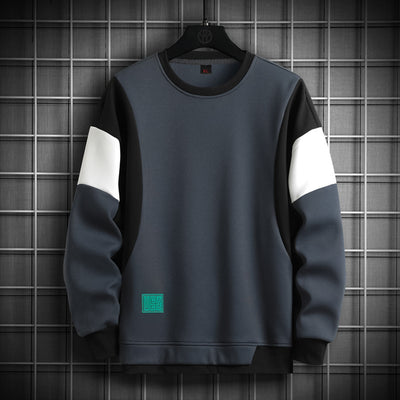 Autumn New Trendy Patchwork Long Sleeve Round Neck Men's Pullover Korean Style Teen T-shirt Sweater - Boaties Collective