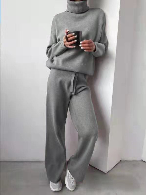 Casual Fashion Suits For Women Turtleneck Sweater And Drawstring Straight Pants - Boaties Collective