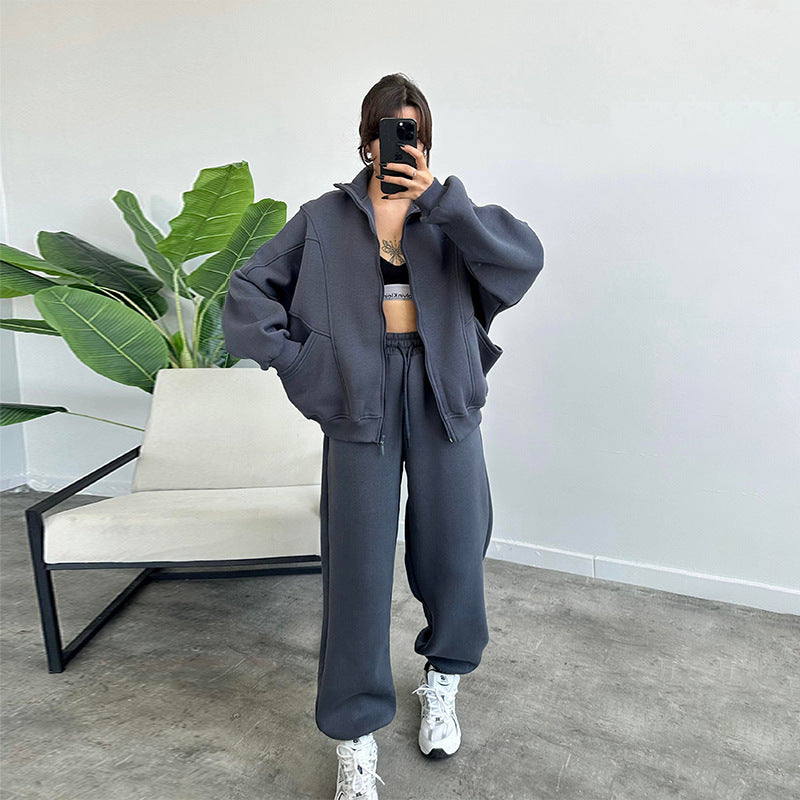 Sports Suits With Pockets Stand-up Collar Zipper Cardigan And Drawstring Trousers Fashion Jogger Set Outfits Tracksuits Women's Clothing - Boaties Collective