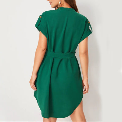 Stylish short sleeve v neck dress with belt - Boaties Collective