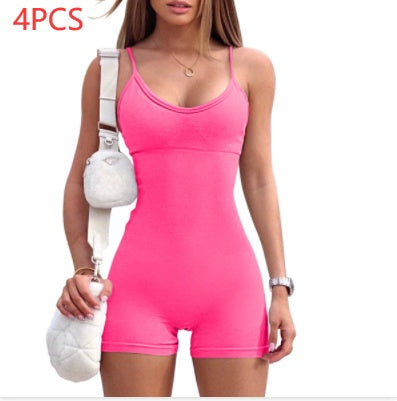 Spaghetti Strap Shorts Jumpsuit Sports Yoga Workout Tight Romper Women Fashion Fitness Sportwear - Boaties Collective