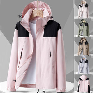 Hooded Windbreaker Unisex Fashion Colorblock Zip-up Jacket With Pockets Waterproof Outwear For Women Men Clothing - Boaties Collective