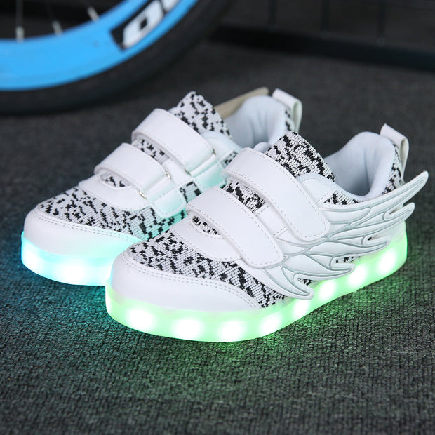 Children's Shoes Led Light Shoes Children's Wings Light Shoes Usb Charging Colorful Luminous Shoes Casual Light Shoes - Boaties Collective
