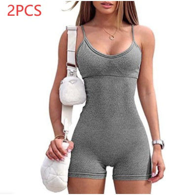 Spaghetti Strap Shorts Jumpsuit Sports Yoga Workout Tight Romper Women Fashion Fitness Sportwear - Boaties Collective