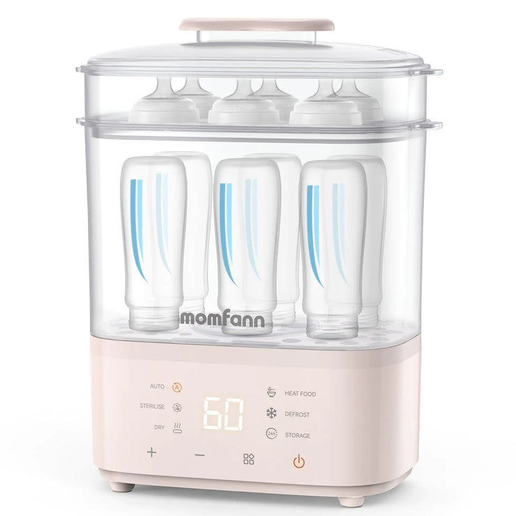 Momfann Bottle Sterilizer and Dryer 8-in-1 Electric Steam Sterilizer for Baby Bottles Baby Items & Breast Pump Accessories (Pink) - Boaties Collective