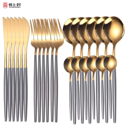 24pcs Gold Stainless Steel Cutlery Set - Boaties Collective