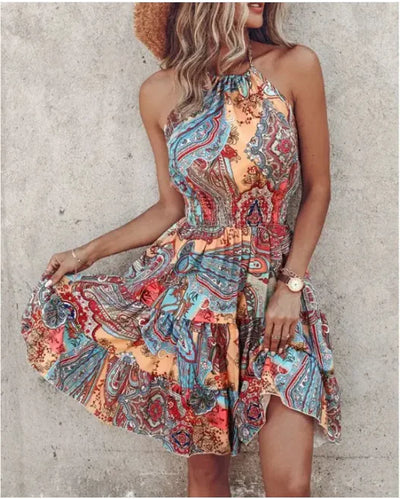 Summer Chic Halter Dress - European & American Print - Boaties Collective