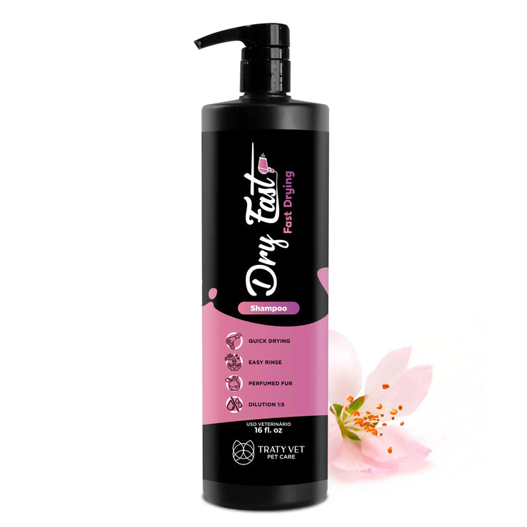 TRATY VET PET CARE Dry Fast Shampoo for Dogs & Cats - Quick-Drying Liquid with Plum Blossom Fragrance - Odor Neutralizing & Cruelty-Free - 16oz/500ml - Boaties Collective
