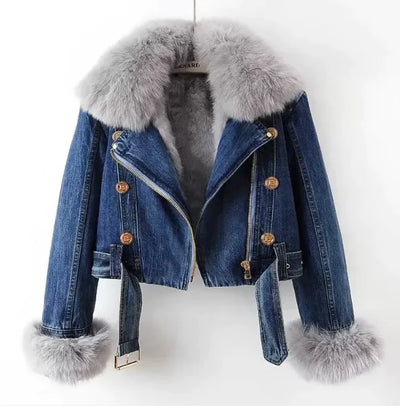 Denim Coat with Removable Fox & Rabbit Fur Liner - Boaties Collective