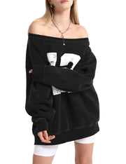 Hatant Womens Oversized Sweatshirts Graphic Off The Shoulder Sweatshirts Heavyweight Hoodies Y2K Numeric Print Fleece Hoodies for Women Rugby Sweatshirt Jerseys Football Clothing for Women - Boaties Collective