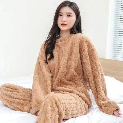 Pure Color Jacquard Cotton Velvet Warm Suit Pajamas - Boaties Collective